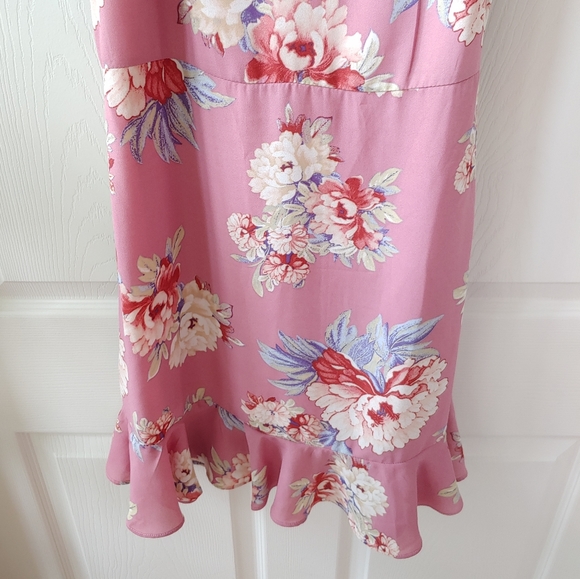 Paper Crane Floral Print Sleeveless A-Line Ruffle Mini Dress Pink Small - Picture 3 of 8